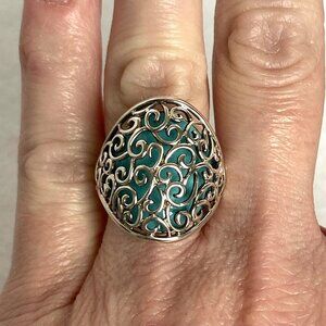 Ross-Simons Sterling Silver Blue Enamel Filigree Scrollwork Band Ring Sz 6.75